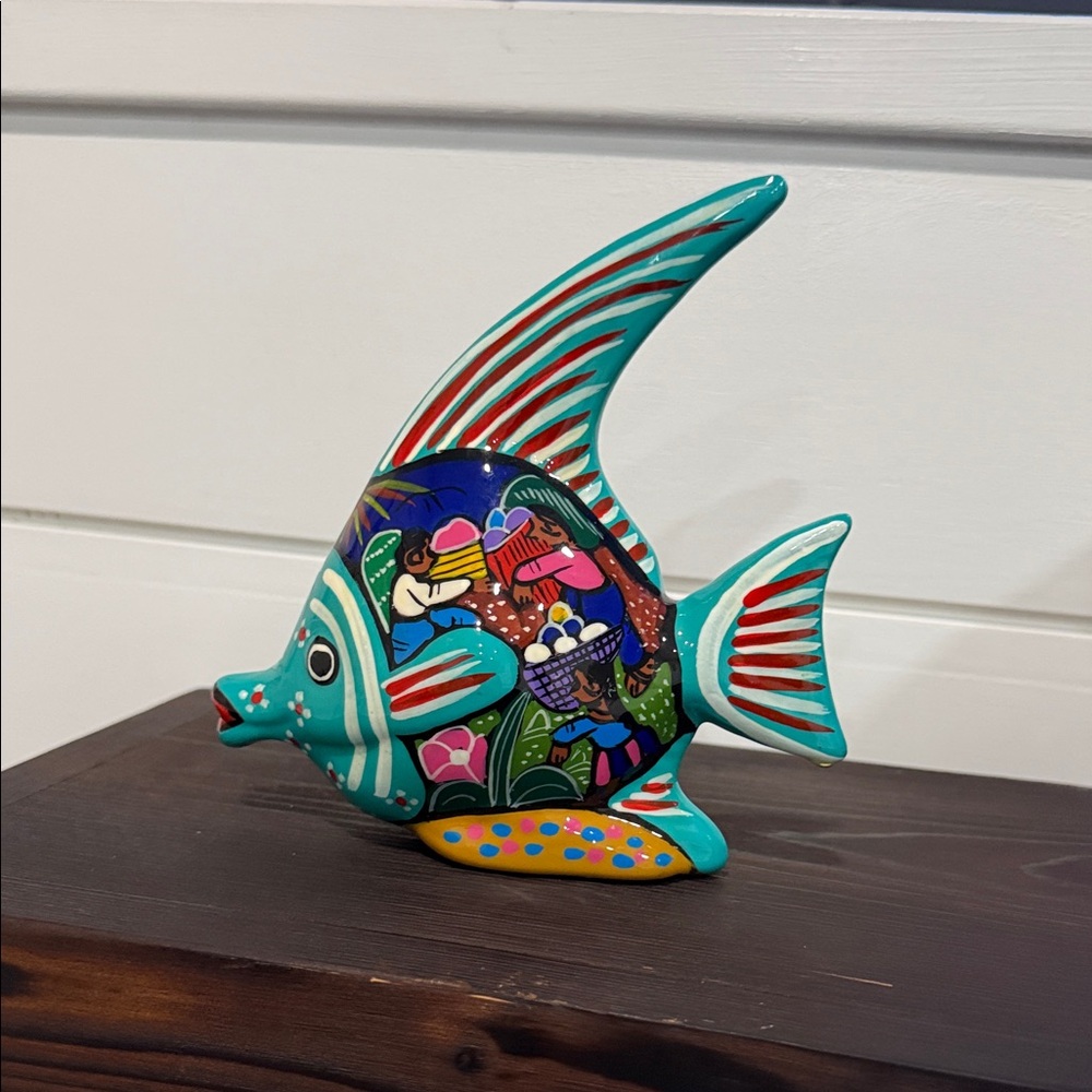 Talavera Mexican Folk Art Colorful Fish Pottery Sculpture Decor Hand Painted